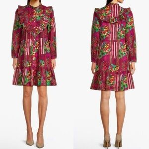 Ro’s Garden Floral Ruffle Shirt Dress Boho Cotton Size S Fits S/M NWT